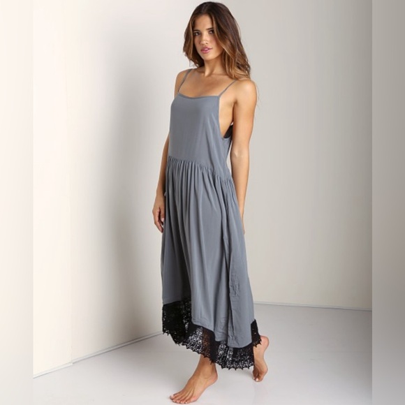 Free People Dresses & Skirts - Free People Easy Breezy Slip maxi dress, grey with black lace hem, size M